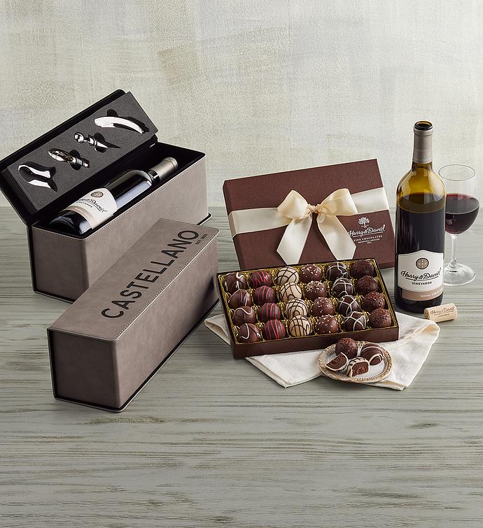 Truffles, Red Wine, and Personalized Wine Box with Tools